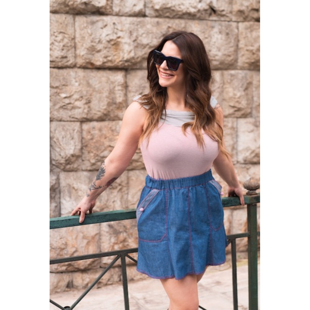 ΦΟΥΣΤΑ ΤΖΗΝ ΜINI ΚΛΟΣ ΜΕ ΕΞΩΤΕΡΙΚΕΣ ΡΑΦΕΣ ΣΕ ΚΟΚΚΙΝΟ ΧΡΩΜΑ & ΛΑΣΤΙΧΟ ΣΤΗΝ ΜΕΣΗ "PLUS SIZE Collection"