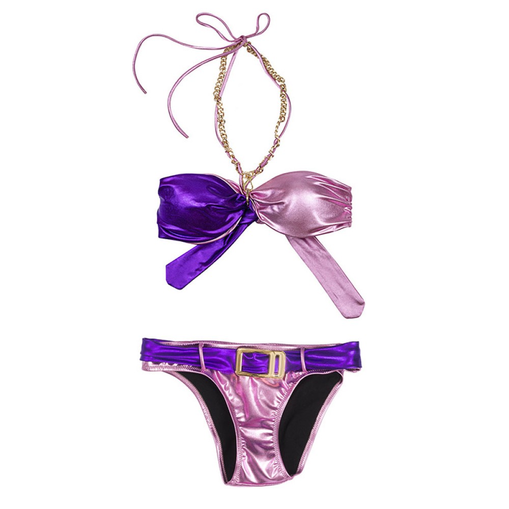 ΜΠΙΚΙΝΙ ΣΤΡΑΠΛΕΣ ΜΕΤΑΛΛΙΖΕ, ΔΙΧΡΩΜΟ ΡΟΖ-ΜΩΒ ΜΕ ΧΡΥΣΗ ΑΛΥΣΙΔΑ, & ΕΓΚΡΑΦΑ  "ALEX KATSAITI X STYLISHIOUS"