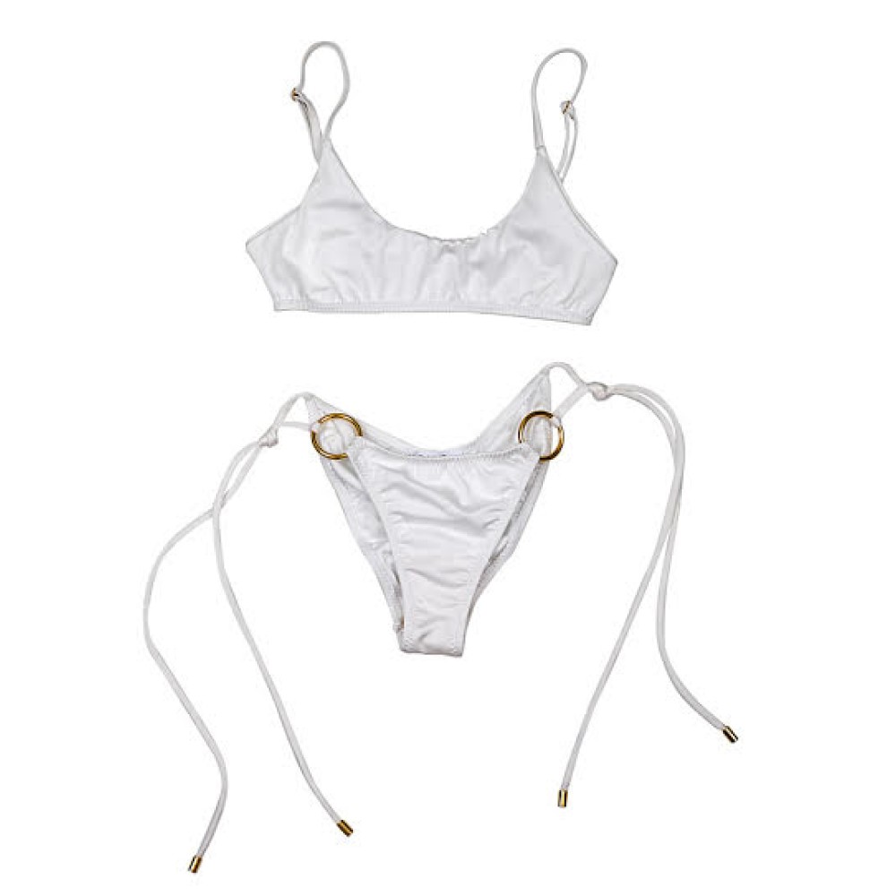 ΜΑΓΙΩ ΜΠΙΚΙΝΙ ΛΕΥΚΟ ΜΕ ΧΡΥΣOYΣ ΚΡΙΚΟΥΣ & ΚΟΡΔΟΝΙΑ "ALEX KATSAITI X STYLISHIOUS"