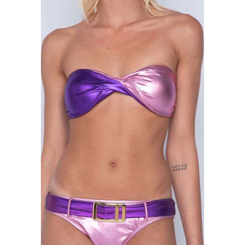 ΜΠΙΚΙΝΙ ΣΤΡΑΠΛΕΣ ΜΕΤΑΛΛΙΖΕ, ΔΙΧΡΩΜΟ ΡΟΖ-ΜΩΒ ΜΕ ΧΡΥΣΗ ΑΛΥΣΙΔΑ, & ΕΓΚΡΑΦΑ  "ALEX KATSAITI X STYLISHIOUS"