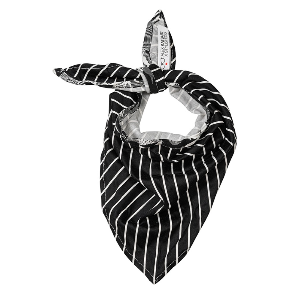 MANTHΛΙ TΡΙΓΩΝΙΚΟ ΜΑΥΡΟ ΜΕ ΑΣΠΡΕΣ ΡΙΓΕΣ "ALEX KATSAITI X STYLISHIOUS"