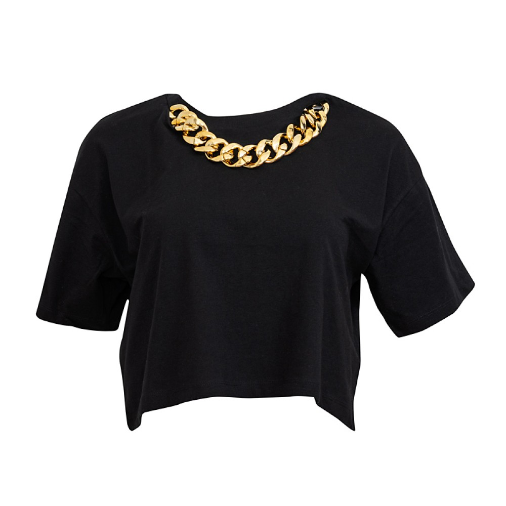 T-SHIRT ΜΑΥΡΟ, OVERSIZED ΜΕ ΧΡΥΣΗ Ή ΛΕΥΚΗ ΑΛΥΣΙΔΑ "ALEX KATSAITI X STYLISHIOUS"