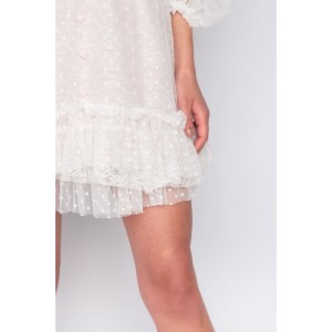 ΦΟΡΕΜΑ ΜΙΝΙ ΛΕΥΚΟ ΑΠΟ ΔΑΝΤΕΛΑ & ΤΟΥΛΙ ΜΕ ΡΟΖ ΕΠΕΝΔΥΣΗ, ΛΕΥΚΕΣ ΜΑΡΓΑΡΙΤΕΣ & ΚΟΥΜΠΙΑ ΣΕ ΣΧΗΜΑ ΚΑΡΔΙΑΣ "ALEX KATSAITI X STYLISHIOUS”