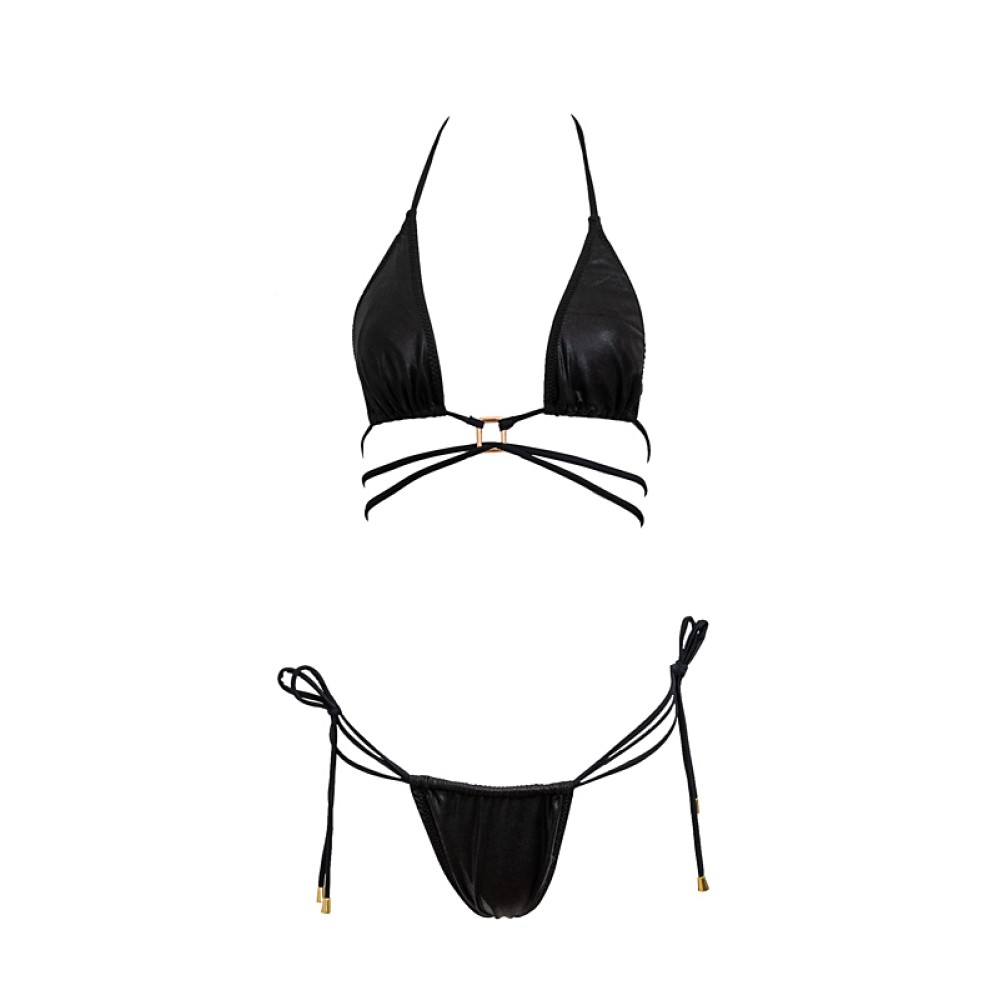 ΜΠΙΚΙΝΙ ΤΡΙΓΩΝΑΚΙ MAYPO ΜΕΤΑΛΛΙΖΕ ΜΕ ΜΑΚΡΙΑ ΚΟΡΔΟΝΙΑ, ΨΗΛOMEΣΟ ΜΕ ΣΟΥΡΑ "ALEX KATSAITI X STYLISHIOUS