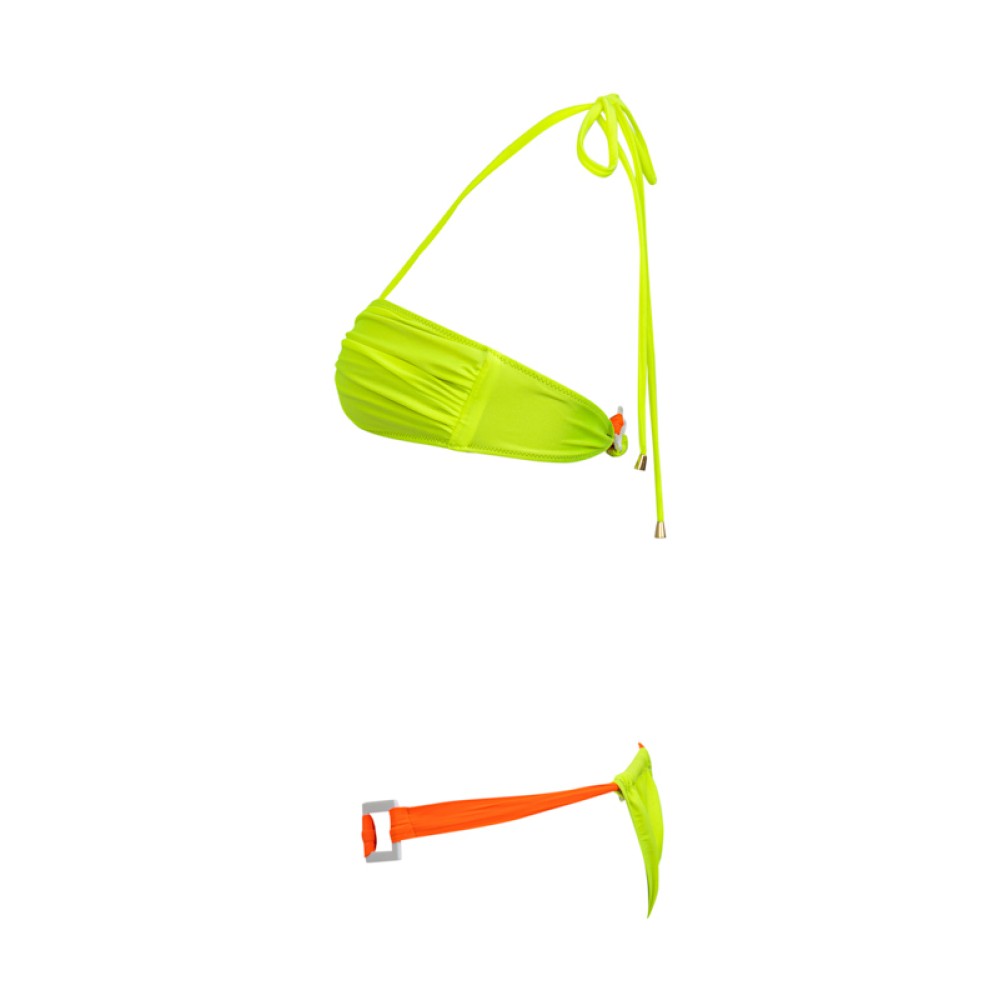 ΜΠΙΚΙΝΙ ΣΤΡΑΠΛΕΣ ΤΡΙΧΡΩΜΟ ΦΛΟΥΟ ΚΙΤΡΙΝΟ-ΠΟΡΤΟΚΑΛΙ & ΦΟΥΞΙΑ ΨΗΛOMEΣΟ ΜΕ ΣΟΥΡΑ & ΜΑΚΡΙΑ ΚΟΡΔΟΝΙΑ  "ALEX KATSAITI X STYLISHIOUS