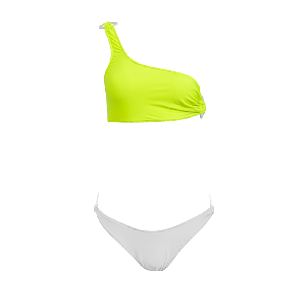 ΜΑΓΙΩ ΜΠΙΚΙΝΙ ΜΕ ΕΝΑΝ ΩΜΟ ΦΛΟΥΟ ΚΙΤΡΙΝΟ ΜΕ ΛΕΥΚΟ ΚΑΙ ΛΕΥΚΟΥΣ ΚΡΙΚΟΥΣ "ALEX KATSAITI X STYLISHIOUS"