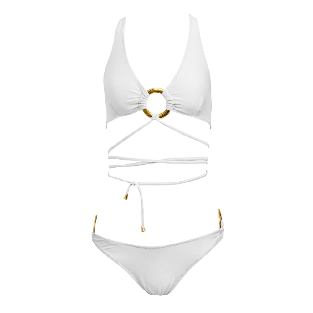 ΜΠΙΚΙΝΙ ΛΕΥΚΟ ΜΕ ΣΤΑΘΕΡΟ ΤΡΙΓΩΝΑΚΙ ΣΟΥΤΙΕΝ & ΧΡΥΣΟΥΣ ΚΡΙΚΟΥΣ "ALEX KATSAITI X STYLISHIOUS"