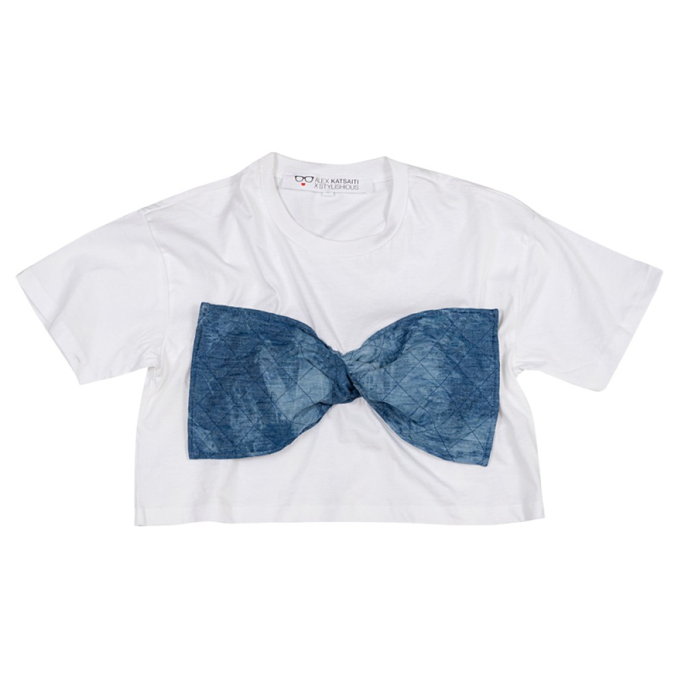 T-SHIRT ΛΕΥΚΟ, BAMBAKEΡO, KONTO ΜΕ ΚΑΠΙΤΟΝΕ TZHN ΦΙΟΓΚΟ "ALEX KATSAITI X STYLISHIOUS"