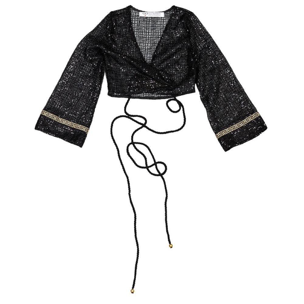 ΜΠΛΟΥΖΑ - TOΠ ΚΡΟΥΑΖΕ ΑΠΟ ΜΑΥΡΟ ΔΙΧΤΥ ΜΕ ΠΑΓΙΕΤΕΣ & ΤΡΕΣΑ ΜΕ ΧΡΥΣΟ ΚΕΝΤΗΜΑ  “ALEX KATSAITI X STYLISHIOUS”