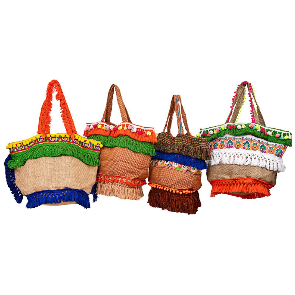 ΤΣΑΝΤA ΟΙΚΟΛΟΓΙΚΗ ΑΠΟ ΠΟΡΤΟΚΑΛΙ ΛΙΝΑΤΣΑ ΜΕ ΕΘΝΙΚ ΠΟΛΥΧΡΩΜΑ ΚΡΟΣΙΑ,ΤΡΕΣΕΣ, ΚΕΝΤΗΜΑΤΑ & ΠΟΝ ΠΟΝ "ALEX KATSAITI X STYLISHIOUS"