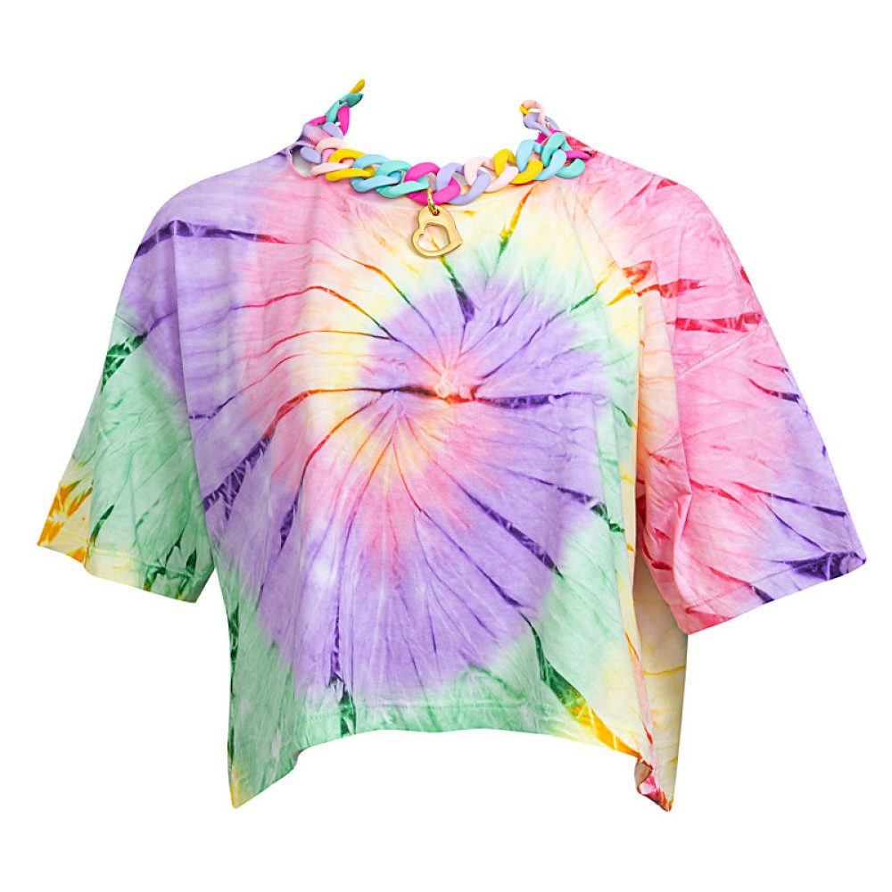 T-SHIRT ΠΟΛΥΧΡΩΜΟ ΜΠΑΤΙΚ, OVERSIZED ΜΕ ΑΠΟΣΠΩΜΕΝΟ ΠΟΛΥΧΡΩΜΟ ΚΟΛΛΙΕ ΜΕ ΚΑΡΔΙΑ "ALEX KATSAITI X STYLISHIOUS"