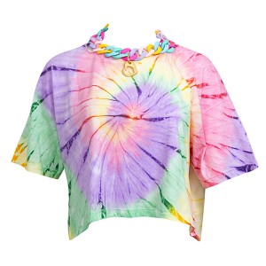 T-SHIRT ΠΟΛΥΧΡΩΜΟ ΜΠΑΤΙΚ, OVERSIZED ΜΕ ΑΠΟΣΠΩΜΕΝΟ ΠΟΛΥΧΡΩΜΟ ΚΟΛΛΙΕ ΜΕ ΚΑΡΔΙΑ "ALEX KATSAITI X STYLISHIOUS"