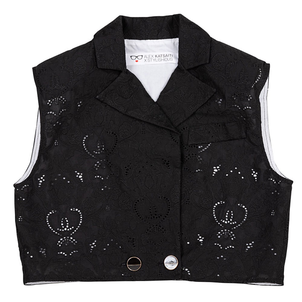 ΓΙΛΕΚΟ ΚΟΝΤΟ ΜΑΥΡΟ, ΒΑΜΒΑΚΕΡΟ ΑΠΟ ΔΑΝΤΕΛΑ BRODERIE " ALEX KATSAITI X STYLISHIOUS"