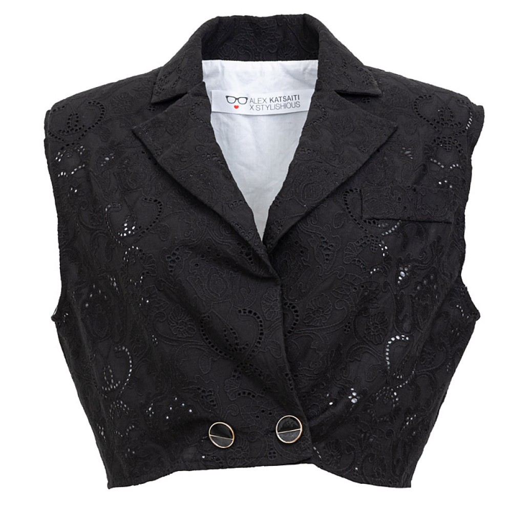 ΓΙΛΕΚΟ ΚΟΝΤΟ ΜΑΥΡΟ, ΒΑΜΒΑΚΕΡΟ ΑΠΟ ΔΑΝΤΕΛΑ BRODERIE " ALEX KATSAITI X STYLISHIOUS"