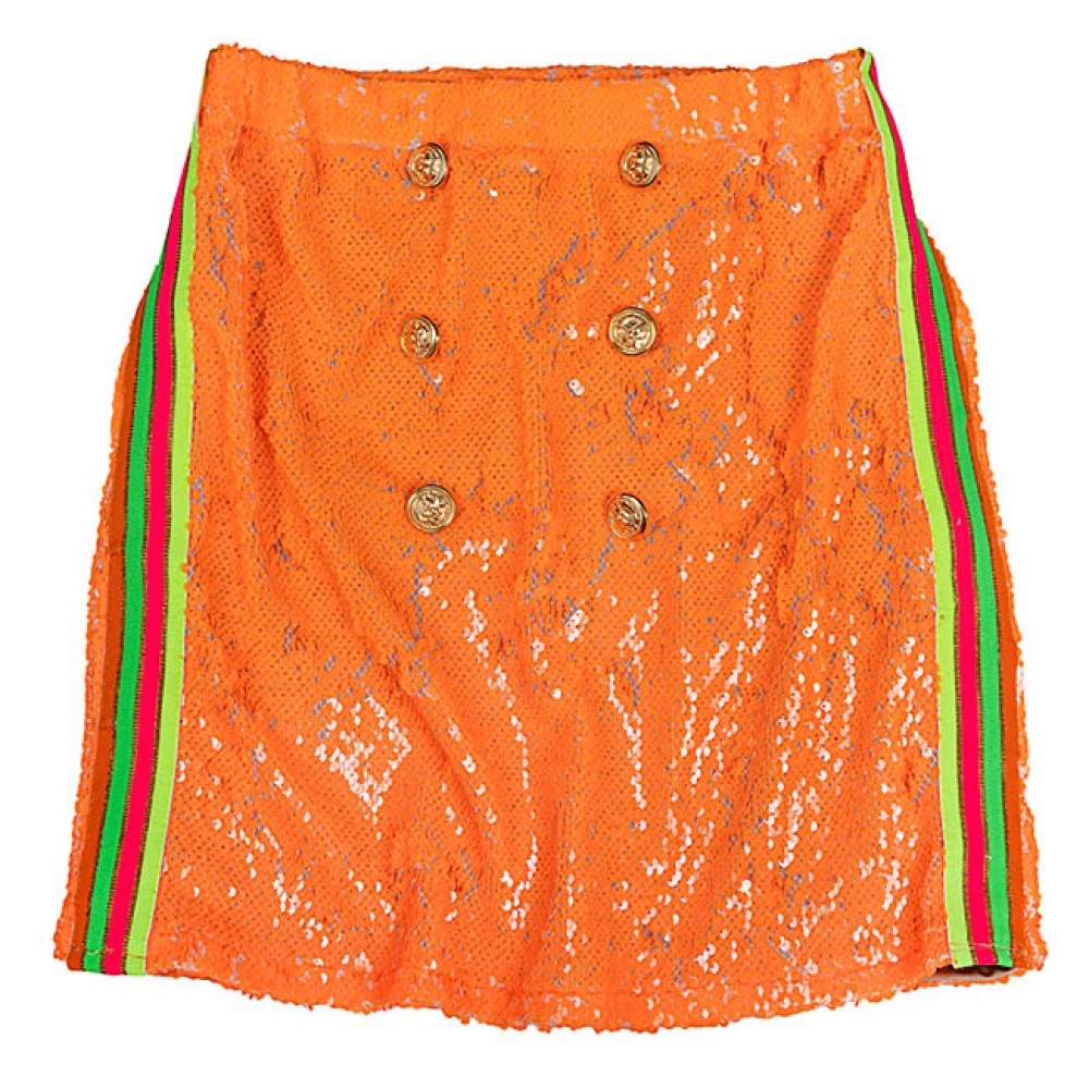 ΦΟΥΣΤΑ ΜΙΝΙ ΠΟΡΤΟΚΑΛΙ ΑΠΟ ΠΑΓΙΕΤΑ ΜΕ ΧΡΥΣΑ ΚΟΥΜΠΙΑ ΚΑΙ ΠΟΛΥΧΡΩΜΟ ΛΑΣΤΙΧΟ "ALEX KATSAITI X STYLISHIOUS"