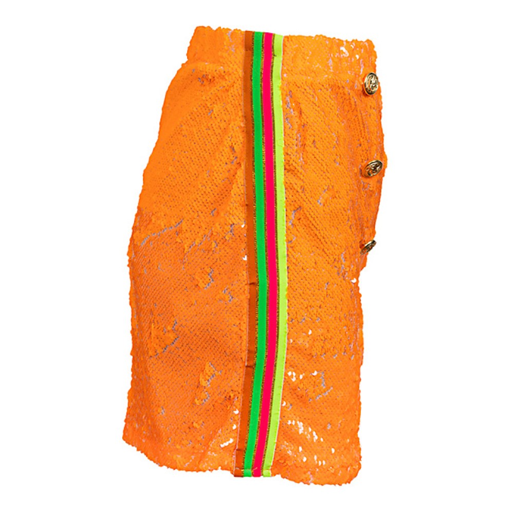 ΦΟΥΣΤΑ ΜΙΝΙ ΠΟΡΤΟΚΑΛΙ ΑΠΟ ΠΑΓΙΕΤΑ ΜΕ ΧΡΥΣΑ ΚΟΥΜΠΙΑ ΚΑΙ ΠΟΛΥΧΡΩΜΟ ΛΑΣΤΙΧΟ "ALEX KATSAITI X STYLISHIOUS"