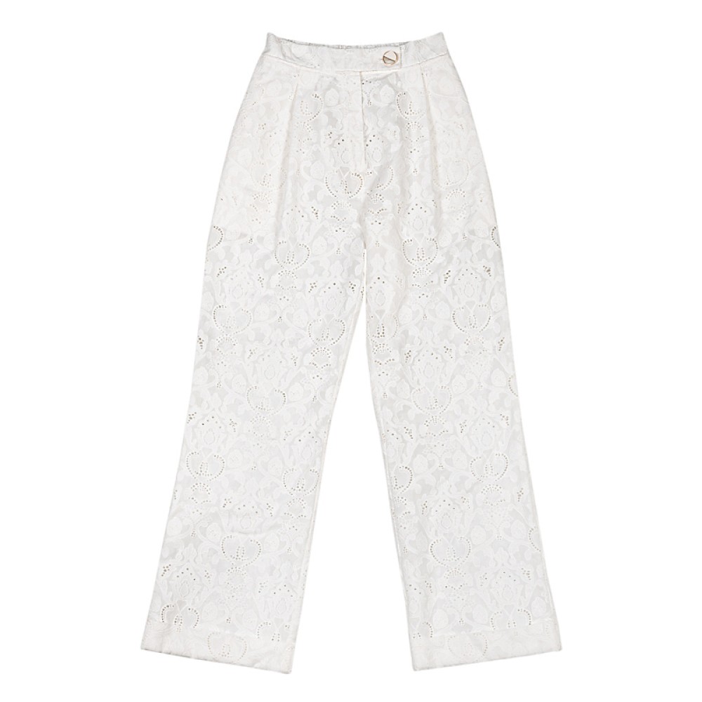 ΠΑΝΤΕΛΟΝΙ ΛΕΥΚΟ, ΒΑΜΒΑΚΕΡΟ ΑΠΟ ΒΑΜΒΑΚΕΡΗ ΔΑΝΤΕΛΑ, ΨΗΛΟΜΕΣΟ ΣΕ IΣΙΑ ΓΡΑΜΜΗ " ALEX KATSAITI X STYLISHIOUS"