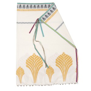 ΕΣΑΡΠΑ - ΠΑΡΕΟ ΒΑΜΒΑΚΕΡΟ, ΕΚΡΟΥ ΜΕ ΧΡΥΣΟ ΚΕΝΤΗΜΑ, ΚΟΡΔΕΛΕΣ & ΔΑΝΤΕΛΑ ΜΕ ΚΟΧΥΛΙΑ  "ALEX KATSAITI X STYLISHIOUS"