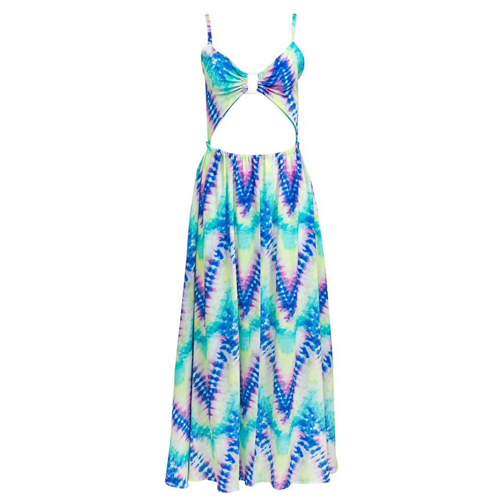 ΦΟΡΕΜΑ ΜΑΚΡΥ ΓΑΛΑΖΙΟ-ΠΡΑΣΙΝΟ ΜΠΑΤΙΚ ΜΕ ΑΝΟΙΓΜΑΤ, ΛΕΥΚΟ ΚΡΙΚΟ ΣΤΟ ΣΤΗΘΟΣ & ΔΕΤΗ ΠΛΑΤΗ  "ALEX KATSAITI X STYLISHIOUS"