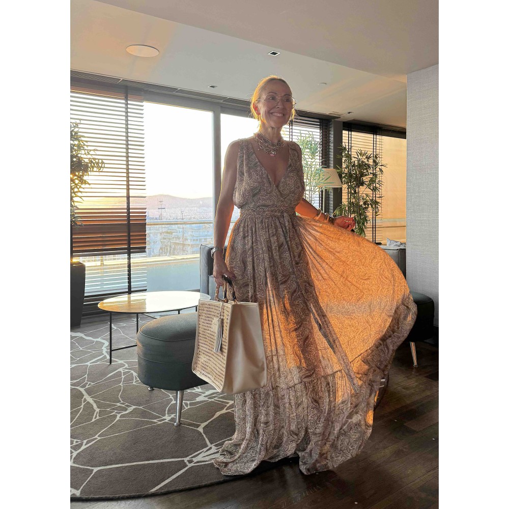 ΦΟΡΕΜΑ ΜΑΚΡΥ, ΗΜΙΔΙΑΦΑΝΟ, ΣΕ ΓΗΙΝΕΣ ΑΠΟΧΡΩΣΕΙΣ ΜΕ ΛΑΧΟΥΡΙΑ, ΖΩΝΗ ΚΑΙ ΒΟΛΑΝ  "ALEX KATSAITI X STYLISHIOUS"