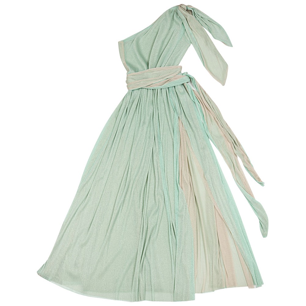 ΦΟΡΕΜΑ ΜΑΚΡΥ-ΑΕΡΙΝΟ ΜΕ ΕΝΑΝ ΩΜΟ & ΣΚΙΣΙΜΟ ΣΕ BEPAMAN - MΠΕΖ/ΧΡΥΣΟ ΜΕ ΔΙΑΚΡΙΤΙΚΗ ΛΑΜΨΗ & ΖΩΝΗ "ALEX KATSAITI X STYLISHIOUS"