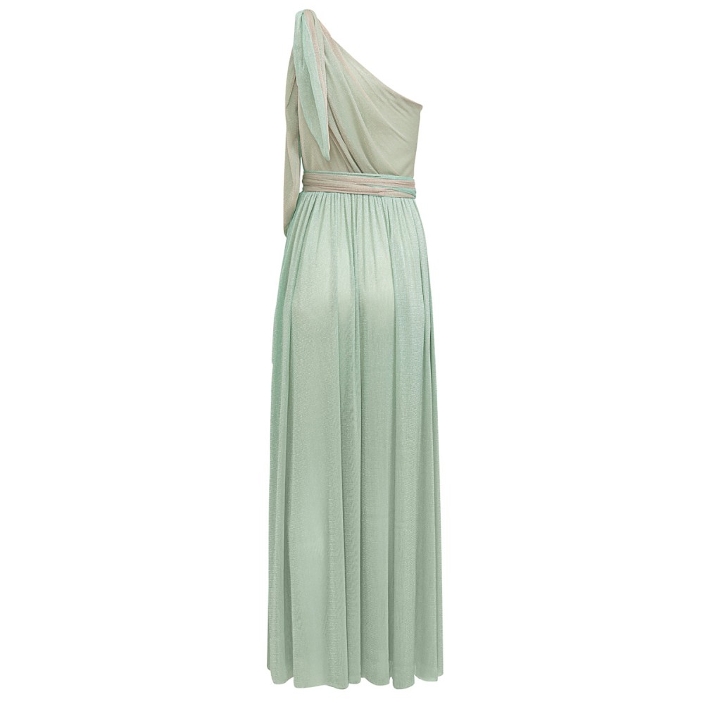 ΦΟΡΕΜΑ ΜΑΚΡΥ-ΑΕΡΙΝΟ ΜΕ ΕΝΑΝ ΩΜΟ & ΣΚΙΣΙΜΟ ΣΕ BEPAMAN - MΠΕΖ/ΧΡΥΣΟ ΜΕ ΔΙΑΚΡΙΤΙΚΗ ΛΑΜΨΗ & ΖΩΝΗ "ALEX KATSAITI X STYLISHIOUS"