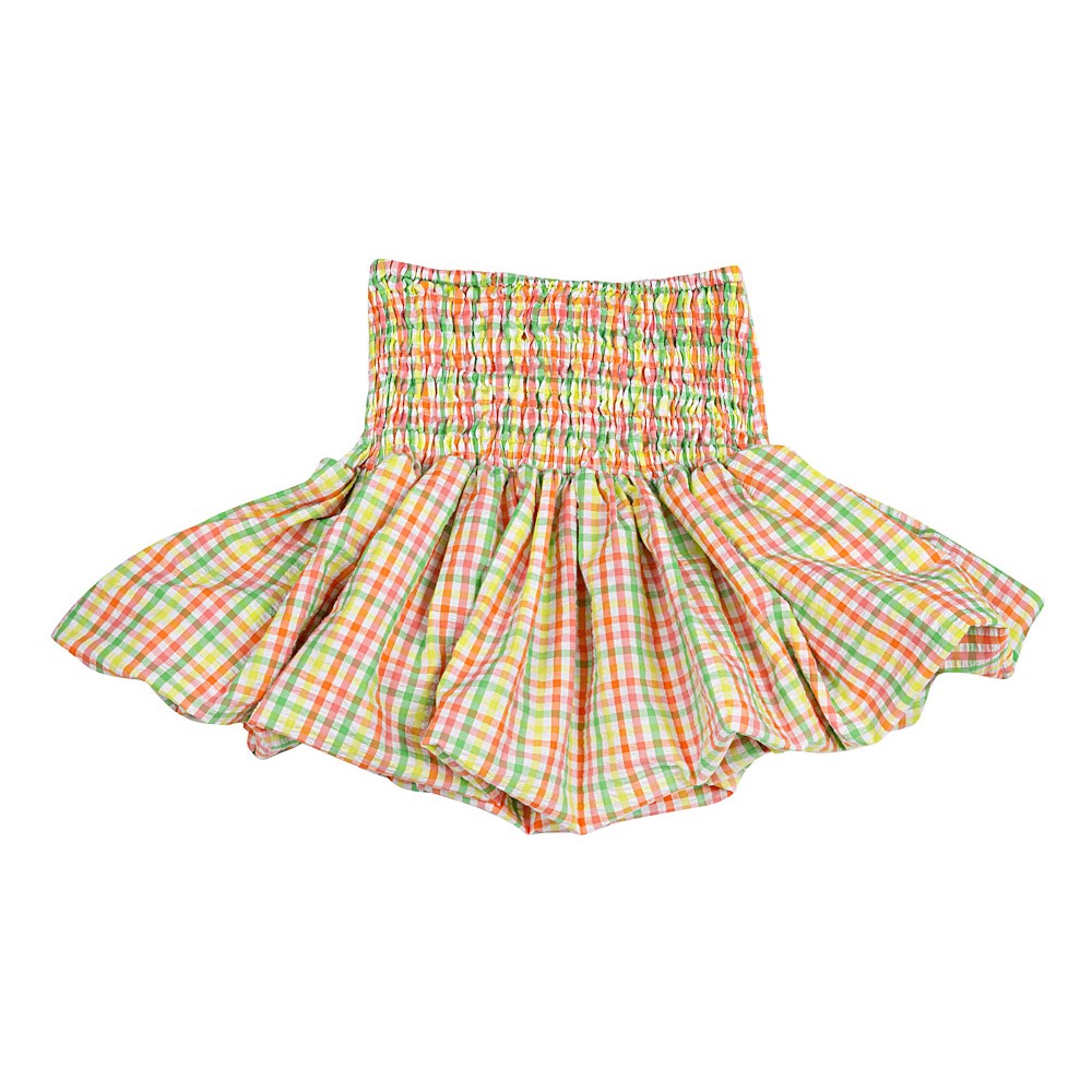 SKIRT MINI - BALLOON STYLE - IN COLORFUL, NEON, PLAID COTTON, WITH WIDE RUBBER BAND "ALEX KATSAITI X STYLISHIOUS"