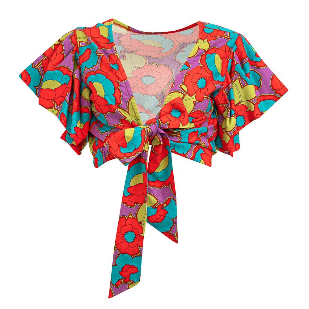 TOΠ ΔΕΤΟ, ΦΛΟΡΑΛ ΣΕ ΚΟΚΚΙΝΟ-ΜΩΒ-ΠΡΑΣΙΝΟ ΕΜΠΡΙΜΕ ΜΕ ΒΟΛΑΝ ΣΤΑ ΜΑΝΙΚΙΑ "ALEX KATSAITI X STYLISHIOUS"