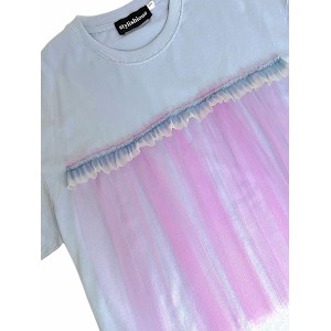 ΜΠΛΟΥΖΑ ΣΕ ΓΑΛΑΖΙΑ ΑΠΟΧΡΩΣΗ, OVERSIZED ΜΕ ΔΙΑΚΟΣΜΗΤΙΚΟ ΛΙΛΑ ΤΟΥΛΙ ΕΜΠΡΟΣ  "ALEX KATSAITI X STYLISHIOUS”.