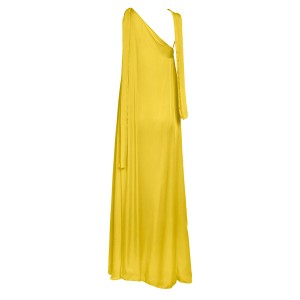 DRESS LONG, ONE SHOULDER - GRECIAN STYLE ΙN BRIGHT YELLOW, SEMI SHEER, SILK FABRIC "ALEX KATSAITI X STYLISHIOUS" 