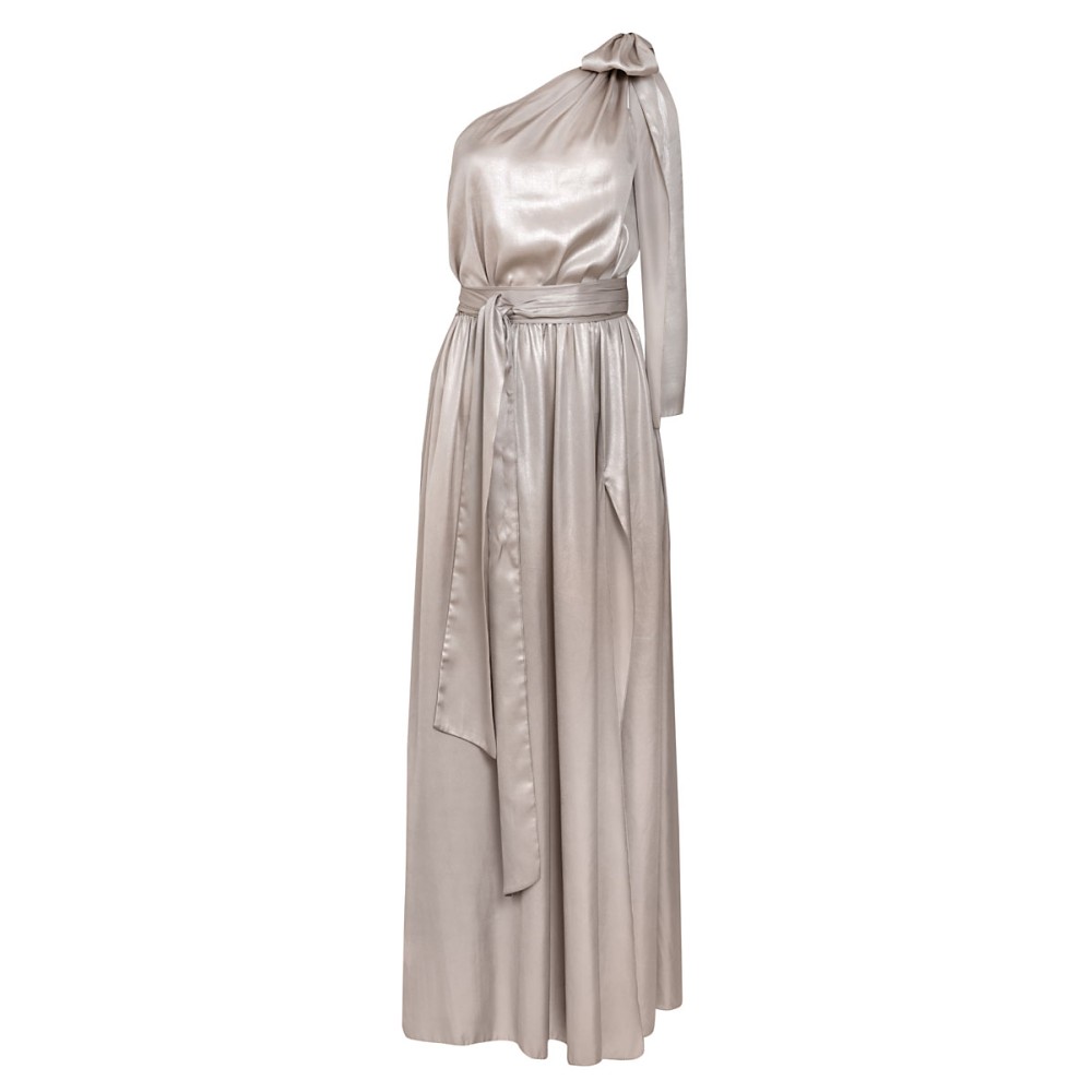 ΦΟΡΕΜΑ ΜΑΚΡΥ-ΑΕΡΙΝΟ ΜΕ ΕΝΑΝ ΩΜΟ & ΣΚΙΣΙΜΟ, ΣΕ ΜΕΤΑΛΛΙΚΟ ΑΣΗΜΙ ΜΕ ΖΩΝΗ "ALEX KATSAITI X STYLISHIOUS"