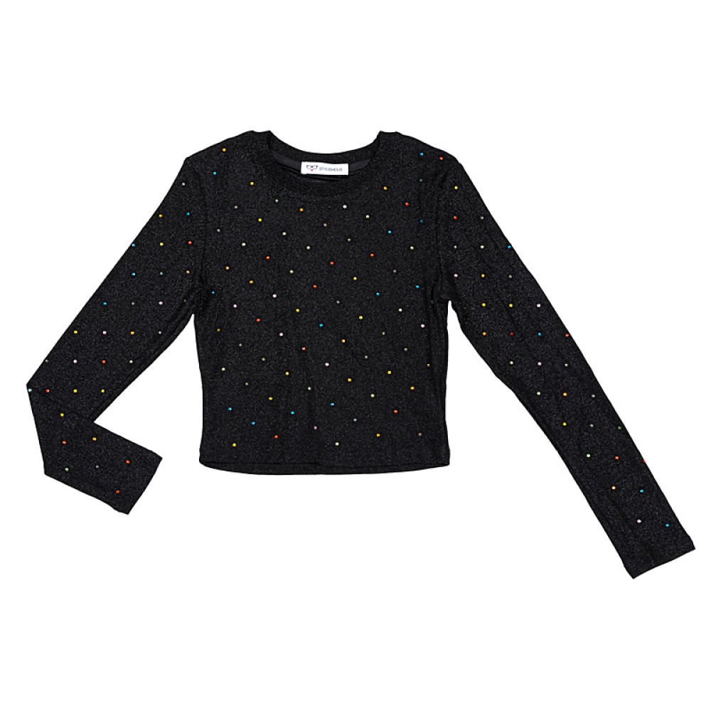 ΜΠΛΟΥΖΑ ΕΛΑΣΤΙΚΗ ΜΑΥΡH METAΛΛΙΖΕ-LUREX, KONTH ΜΕ ΠΟΛΥΧΡΩΜΑ ΣΤΡΑΣ "STYLISHIOUS COLLECTION"