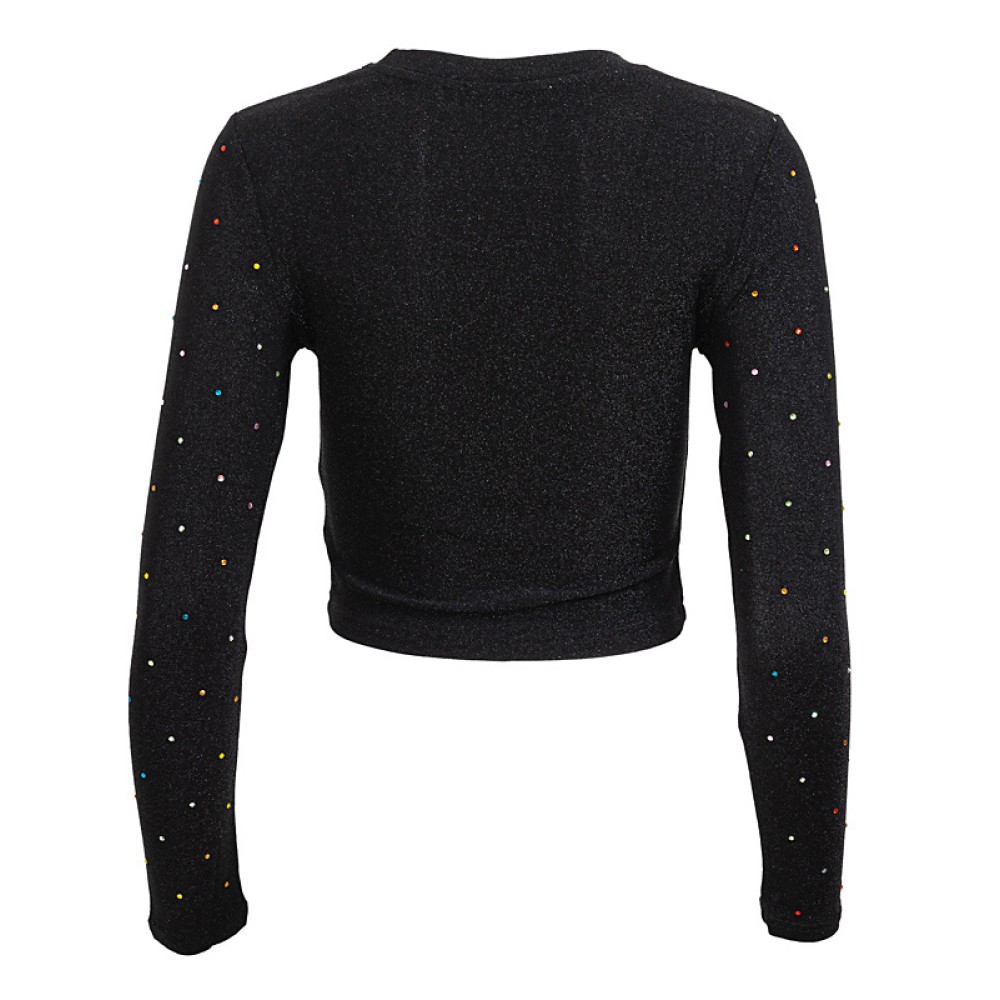 ΜΠΛΟΥΖΑ ΕΛΑΣΤΙΚΗ ΜΑΥΡH METAΛΛΙΖΕ-LUREX, KONTH ΜΕ ΠΟΛΥΧΡΩΜΑ ΣΤΡΑΣ "STYLISHIOUS COLLECTION"