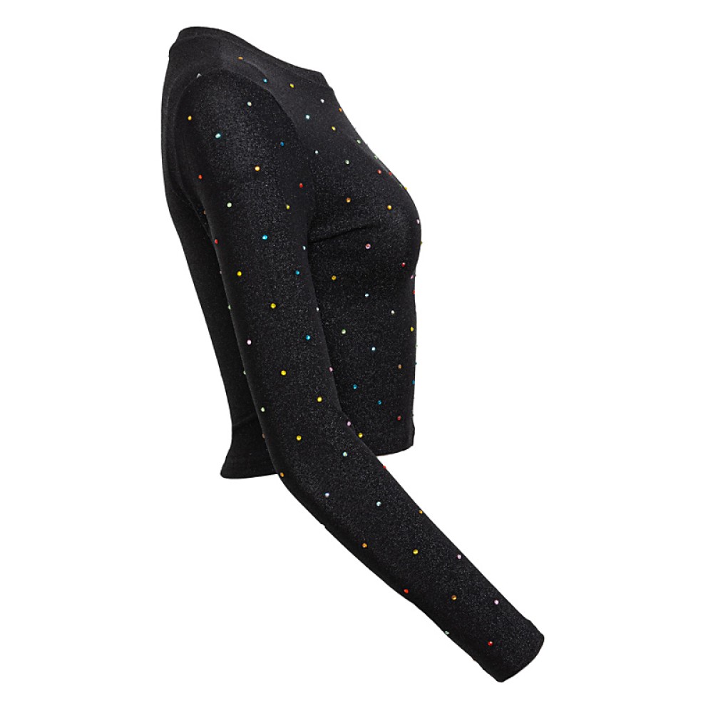 ΜΠΛΟΥΖΑ ΕΛΑΣΤΙΚΗ ΜΑΥΡH METAΛΛΙΖΕ-LUREX, KONTH ΜΕ ΠΟΛΥΧΡΩΜΑ ΣΤΡΑΣ "STYLISHIOUS COLLECTION"