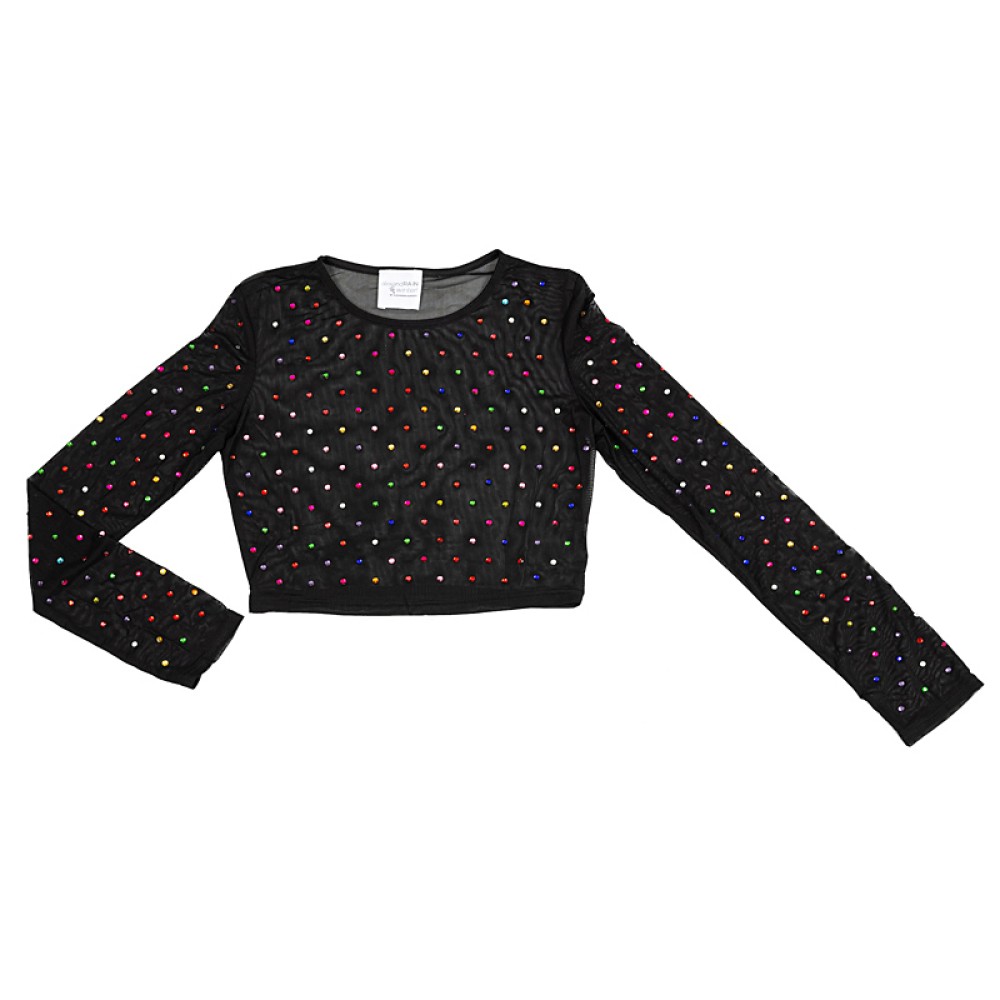 ΜΠΛΟΥΖΑ ΜΑΥΡΗ ΔΙΑΦΑΝΗ ΤΟΥΛΙΝΗ ΜΕ ΠΟΛΥΧΡΩΜΑ ΣΤΡΑΣ  "STYLISHIOUS COLLECTION"