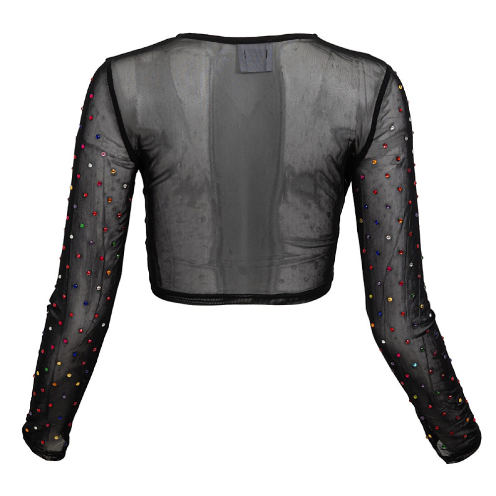 ΜΠΛΟΥΖΑ ΜΑΥΡΗ ΔΙΑΦΑΝΗ ΤΟΥΛΙΝΗ ΜΕ ΠΟΛΥΧΡΩΜΑ ΣΤΡΑΣ  "STYLISHIOUS COLLECTION"