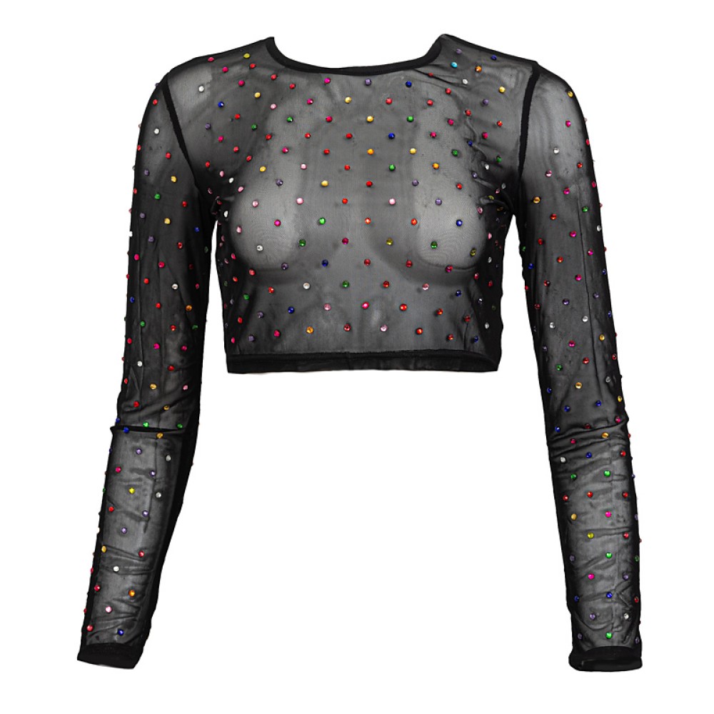 ΜΠΛΟΥΖΑ ΜΑΥΡΗ ΔΙΑΦΑΝΗ ΤΟΥΛΙΝΗ ΜΕ ΠΟΛΥΧΡΩΜΑ ΣΤΡΑΣ  "STYLISHIOUS COLLECTION"