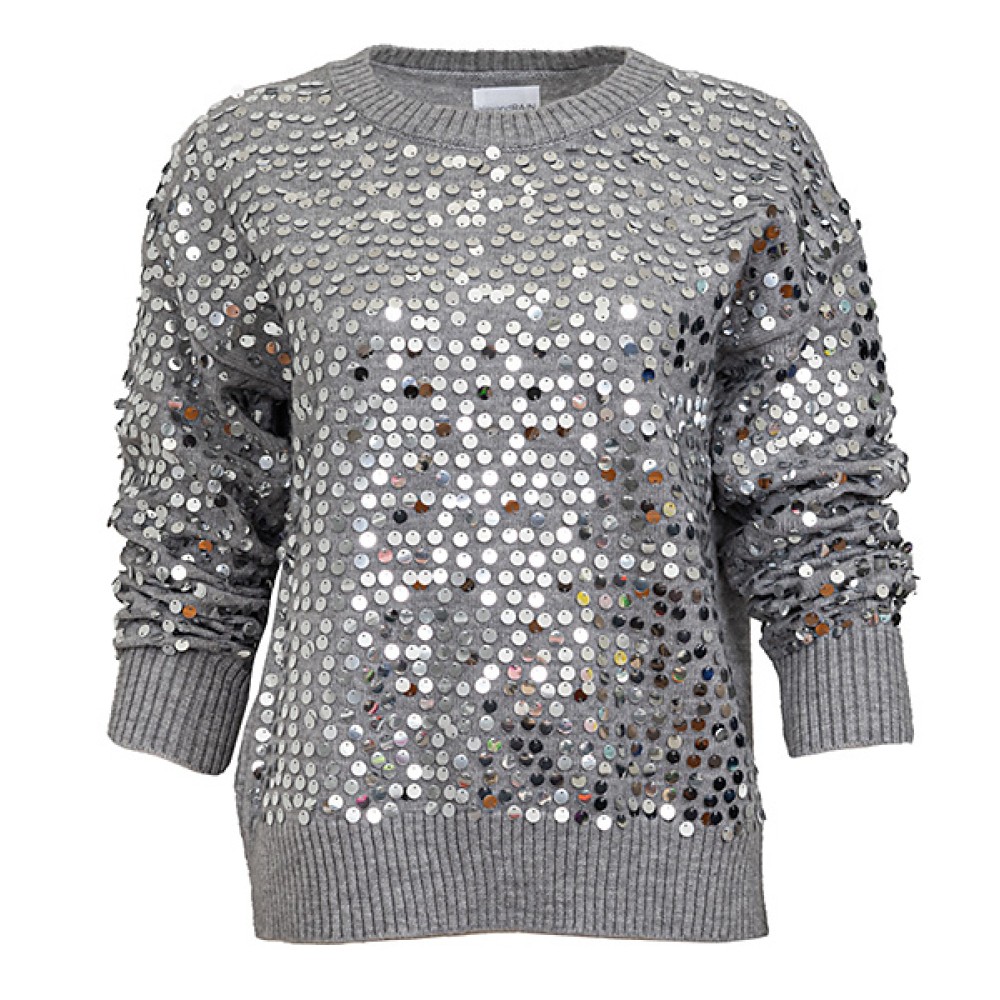 ΠΟΥΛΟΒΕΡ ΓΚΡΙ ΜΕ ΑΣΗΜΙ ΠΑΓΙΕΤΕΣ, ΚΑΙ ΣΤΡΟΓΓΥΛΗ ΛΑΙΜΟΚΟΨΗ "STYLISHIOUS COLLECTION"