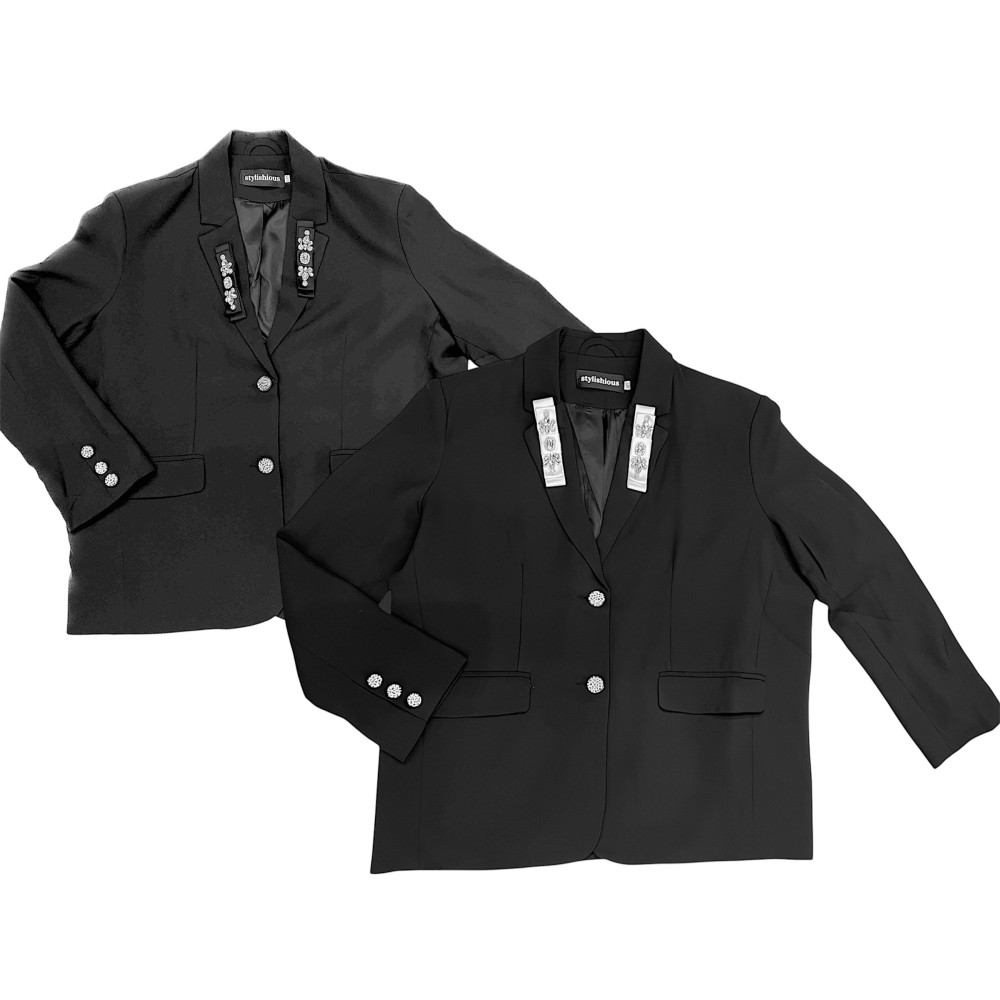 JACKET - BLAZER IN BLACK, OVERSIZED, SINGLE BREASTED WITH BROOCHES IN BOW SHAPE ”ALEX KATSAITI X STYLISHIOUS”.