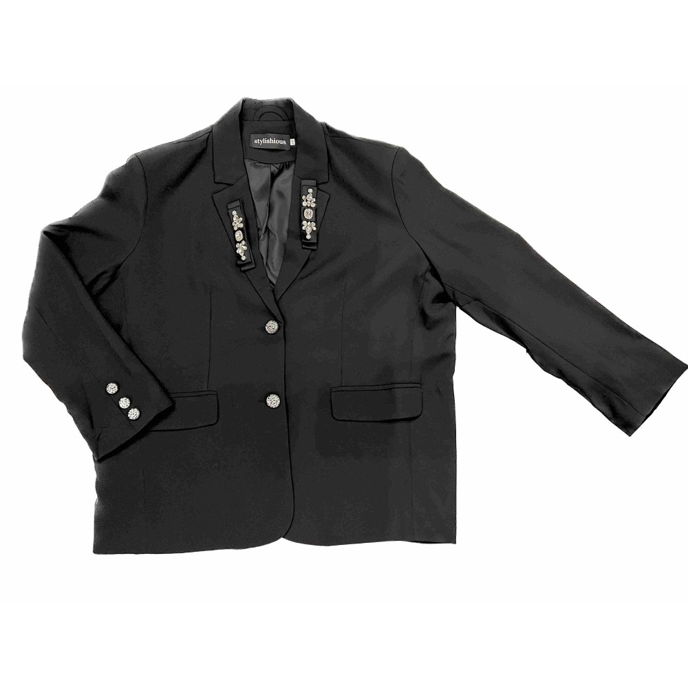 JACKET - BLAZER IN BLACK, OVERSIZED, SINGLE BREASTED WITH BROOCHES IN BOW SHAPE ”ALEX KATSAITI X STYLISHIOUS”.
