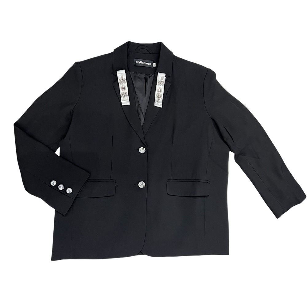 JACKET - BLAZER IN BLACK, OVERSIZED, SINGLE BREASTED WITH BROOCHES IN BOW SHAPE ”ALEX KATSAITI X STYLISHIOUS”.
