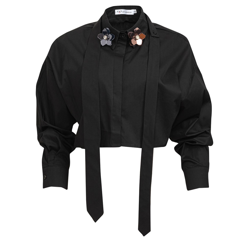 ΠΟΥΚΑΜΙΣΟ ΒΑΜΒΑΚΕΡΟ, ΜΑΥΡΟ KONTO ME ΓΡΑΒΑΤΑ & ΚΑΡΦΙΤΣΕΣ "STYLISHIOUS COLLECTION"