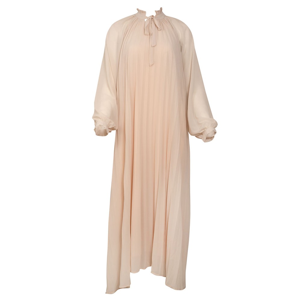 ΦΟΡΕΜΑ ΠΛΙΣΕ, ΜΑΚΡΥ, IBOYAP - ΧΡΩΜΑ ΠΟΥΔΡΑΣ, ΜΑΚΡΥΜΑΝΙΚΟ ΣΕ ΦΑΡΔΙΑ ΓΡΑΜΜΗ  "STYLISHIOUS COLLECTION"