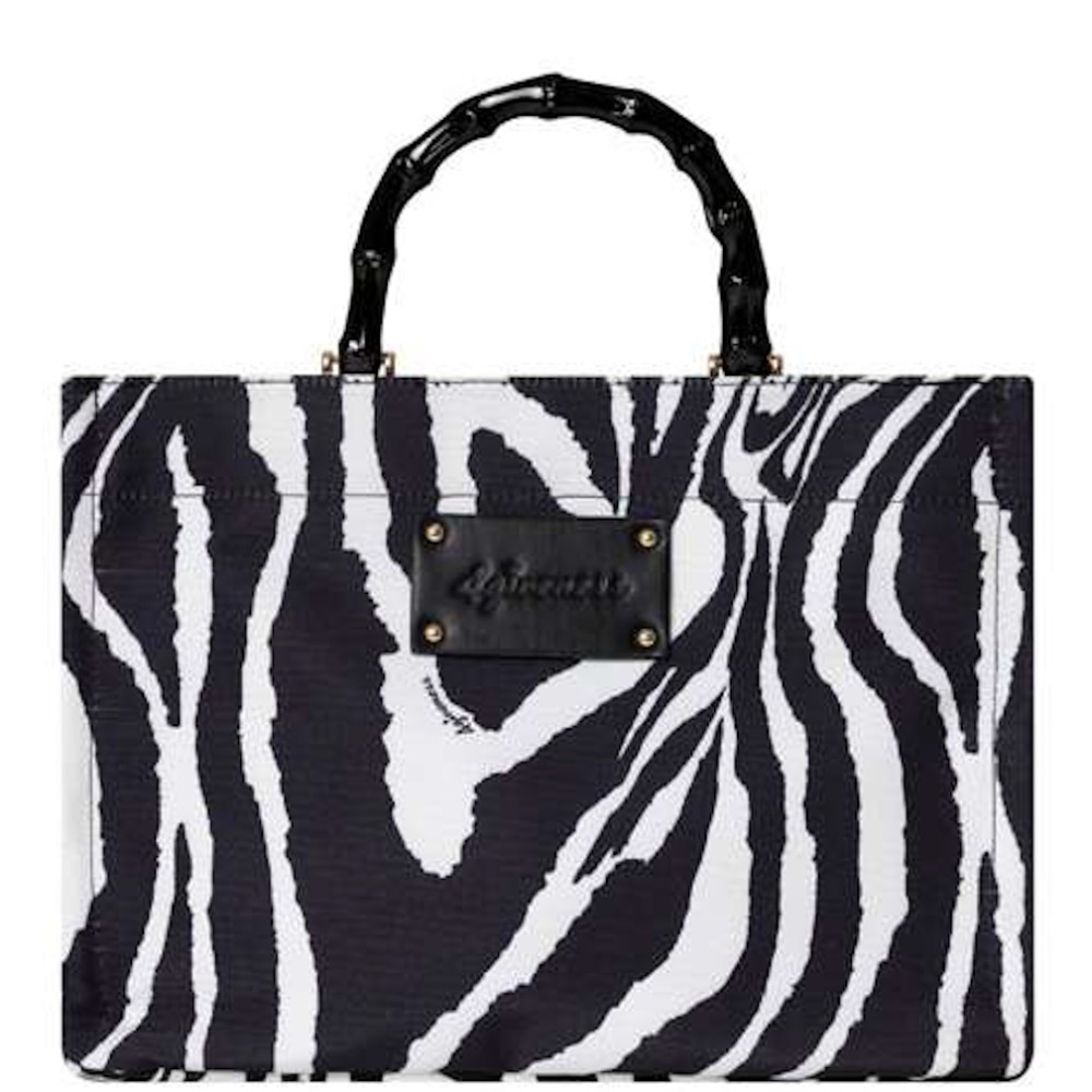 ΤΣΑΝΤΑ - ΤΟΤΕ ΣΕ ΣΧΕΔΙΟ ΖΕΒΡΑ , ΜΕ ΜΠΑΜΠΟΥ ΜΑΥΡΑ ΧΕΡΟΥΛΙΑ, ΜΑΝΤΗΛΙ ΚΑΙ ΜΠΡΕΛΟΚ 'STYLISHIOUS COLLECTION"