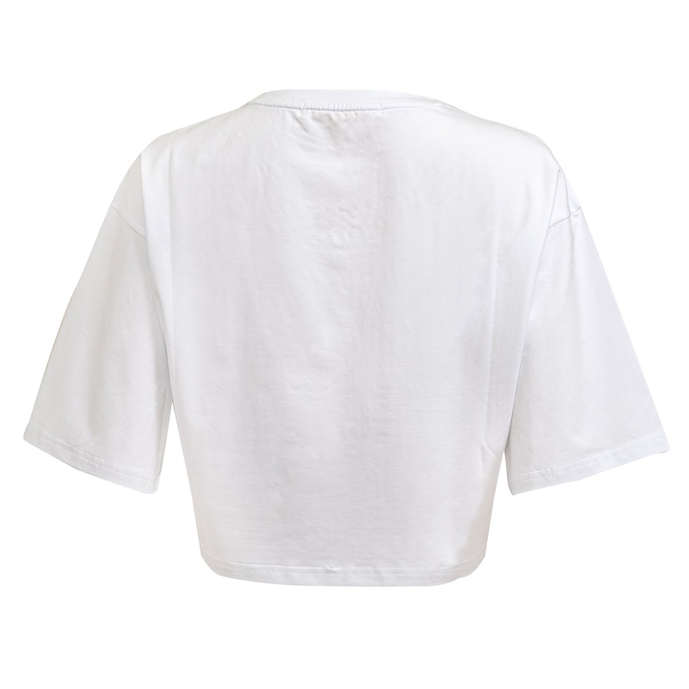 T-SHIRT OVERSIZED, ΚΟΝΤΟ, ΛΕΥΚΟ ME ΚΟΚΚΙΝO KENTHMA ΚΑΙ ΣΤΡΑΣ "STYLISHIOUS COLLECTION"