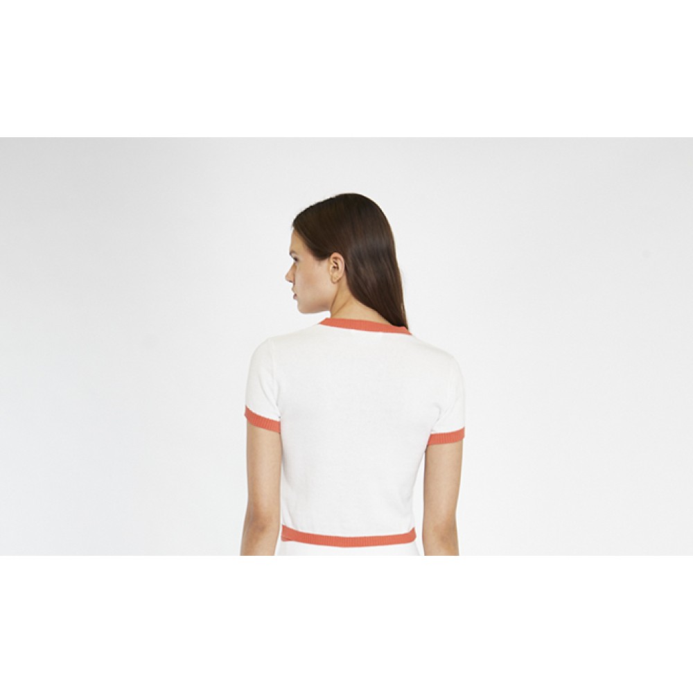 ΜΠΛΟΥΖΑ ΠΛΕΚΤΗ ΛΕΥΚΗ, ΚΟΝΤΗ ΜΕ ΠΟΡΤΟΚΑΛΙ ΛΕΠΤΟΜΕΡΕΙΕΣ & ΚΕΝΤΗΜΑ ΚΕΡΑΣΑΚΙΑ "STYLISHIOUS COLLECTION"