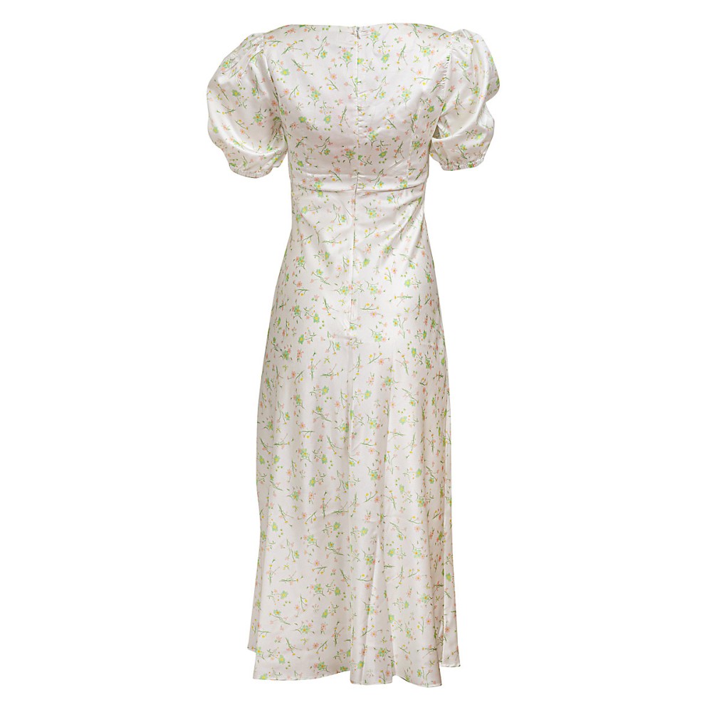 ΦΟΡΕΜΑ ΜINTI, ΛΕΥΚΟ ΣΑΤΕΝ ΜΕ ΛΟΥΛΟΥΔΙΑ ΚΑΙ ΚΟΝΤΟ ΜΑΝΙΚΙ ”STYLISHIOUS COLLECTION”