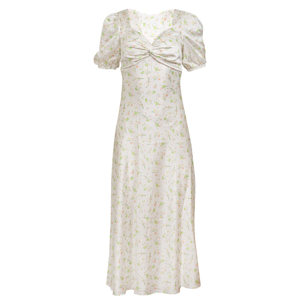 ΦΟΡΕΜΑ ΜINTI, ΛΕΥΚΟ ΣΑΤΕΝ ΜΕ ΛΟΥΛΟΥΔΙΑ ΚΑΙ ΚΟΝΤΟ ΜΑΝΙΚΙ ”STYLISHIOUS COLLECTION”