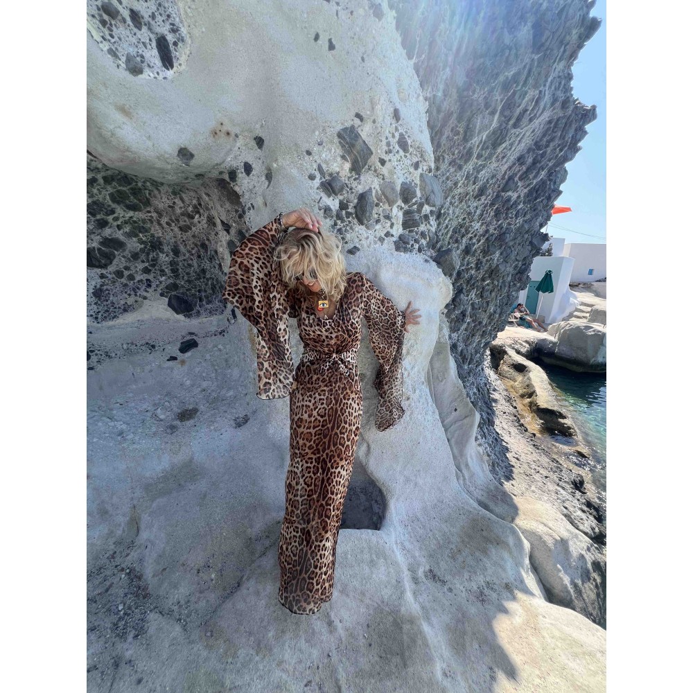 ΚΑΦΤΑΝΙ ΔΙΑΦΑΝΟ ΛΕΟΠΑΡ, ΜΑΚΡΥ ΜΕ ΜΑΚΡΙΑ ΦΑΡΔΥΑ ΜΑΝΙΚΙΑ, ΑΝΟΙΓΜΑΤΑ & ΧΡΥΣΟ ΚΡΙΚΟ " STYLISHIOUS COLLECTION "