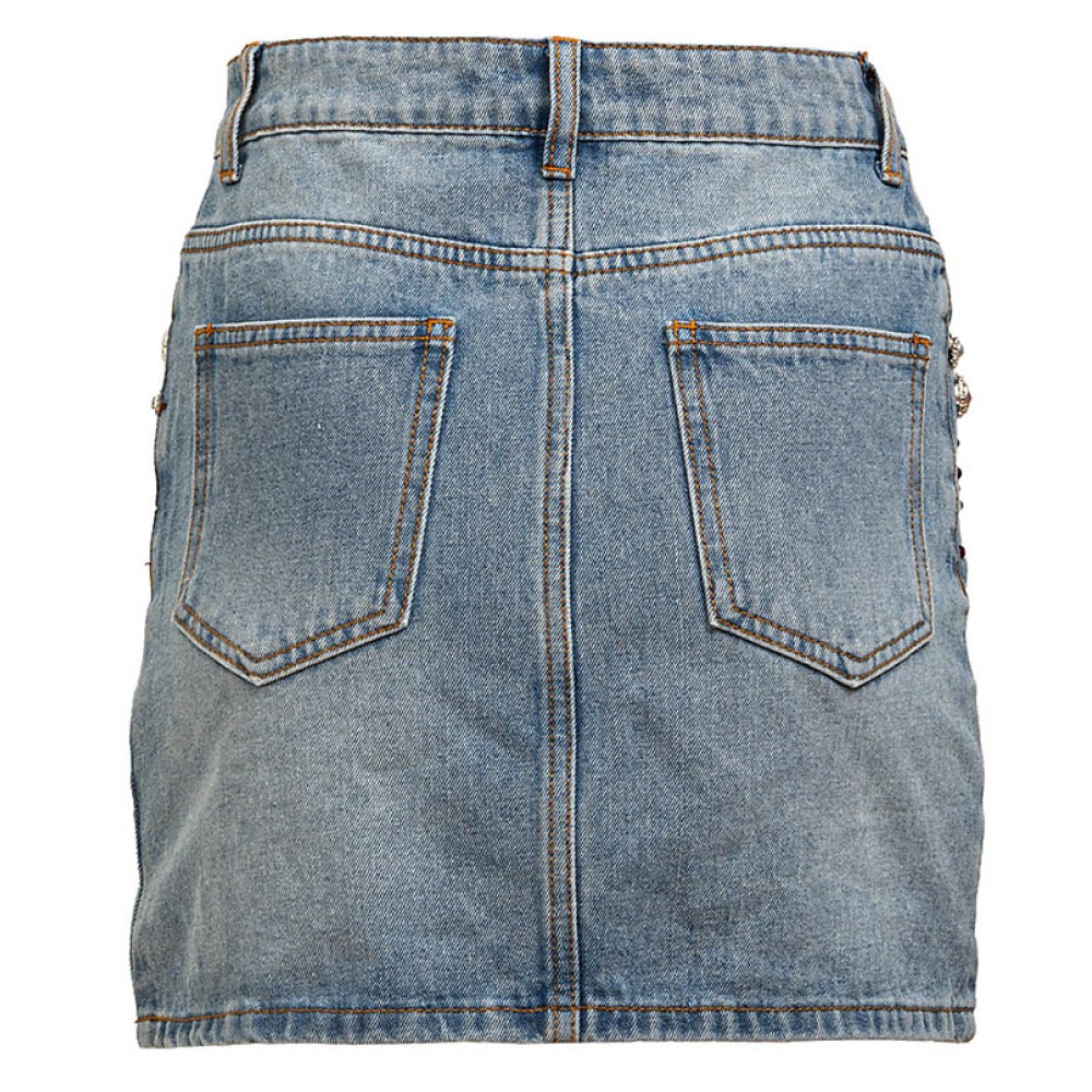 ΦΟΥΣΤΑ ΜΙΝΙ ΑΠΟ ΑΝΟΙΧΤΟΧΡΩΜΟ ΜΠΛΕ ΤΖΗΝ ΜΕ ΠΟΛΥΧΡΩΜΑ ΚΡΥΣΤΑΛΛΑ ΚΑΙ ΠΕΡΛΕΣ "STYLISHIOUS COLLECTION"